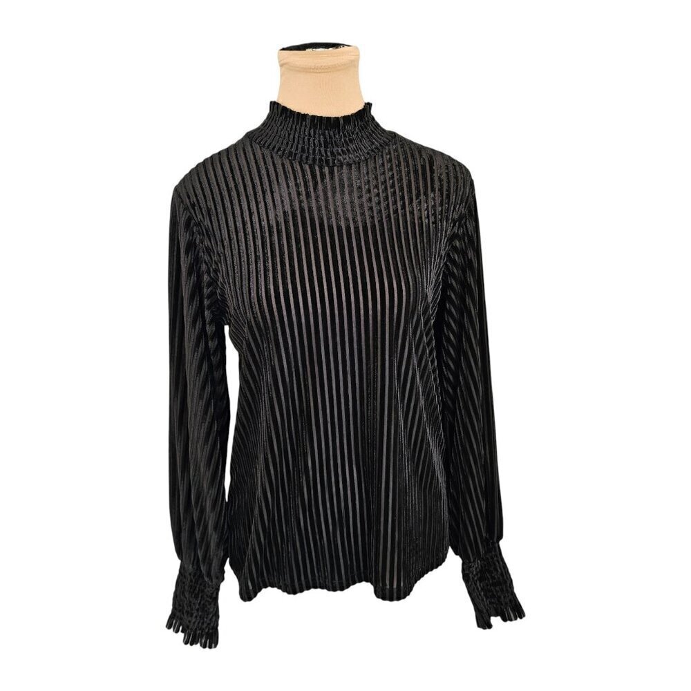 Molly Bracken NWT Black Velvet Long Sleeve Lightweight Sheer Top Sz S / M